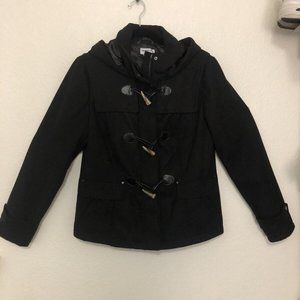 Celebrity Pink Black Removable Hood Jacket Peacoat  Horn Toggles Juniors Large